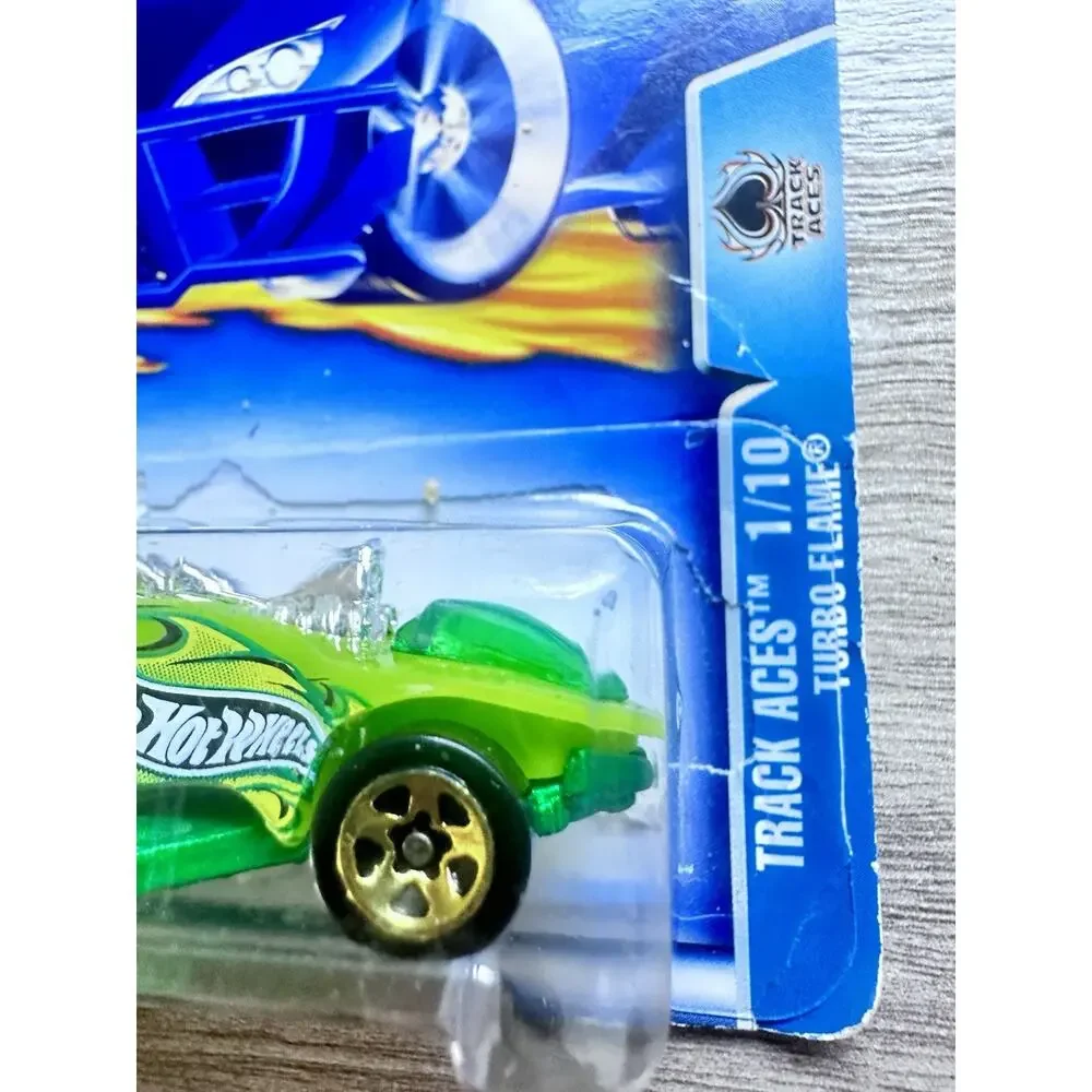 2003 Hot Wheels #125 Track Aces 1/10 TURBO FLAME Green w/Gold 5 Spoke Wheels H48
